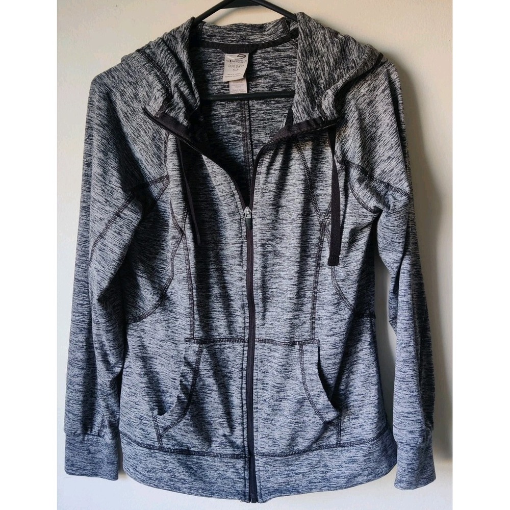 Champion Duo Dry Gray Hooded Fitted‎ Track Jacket Full Zip Pockets Womens Size S